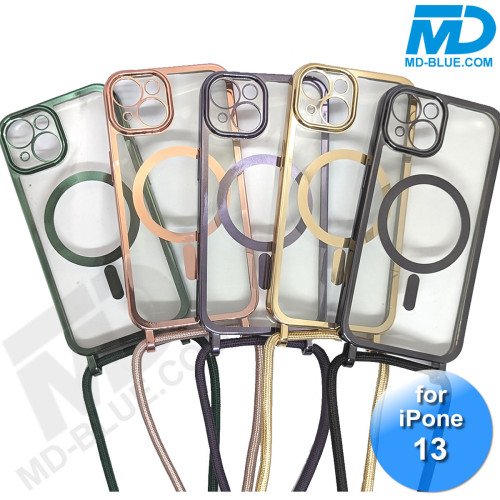 iPhone 13 Magsafe Hoesje - Transparant Siliconen - met lens bescherming en Koord  - Rosé Goud