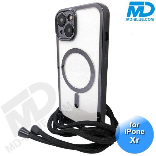 iPhone Xr Magsafe Hoesje - Transparant Siliconen - met lens bescherming en Koord  - Zwart