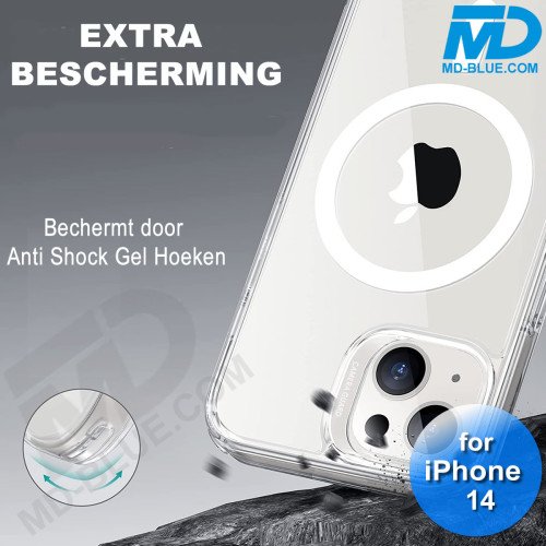iPhone 14 Hoesje Transparant Siliconen MagSafe - iPhone 14 Case - Transparant- MagSafe Case - Wit