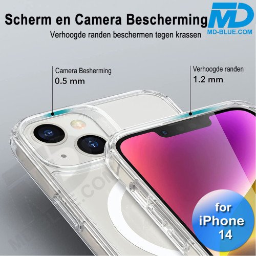iPhone 14 Hoesje Transparant Siliconen MagSafe - iPhone 14 Case - Transparant- MagSafe Case - Wit
