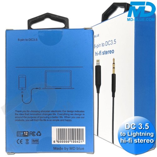 MDblue - Jack Kabel 3.5 mm - AUX Kabel - Male to Lightning - voor iPhone - Zwart