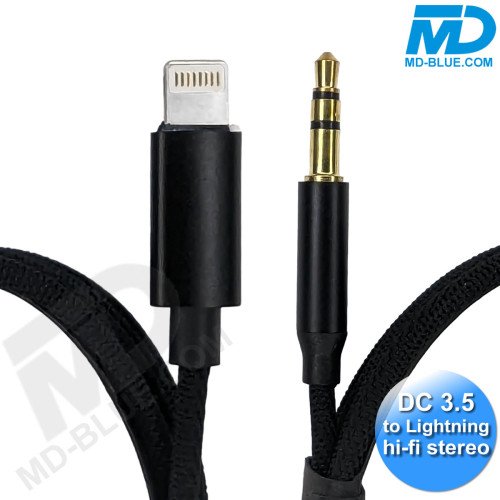 MDblue - Jack Kabel 3.5 mm - AUX Kabel - Male to Lightning - voor iPhone - Zwart
