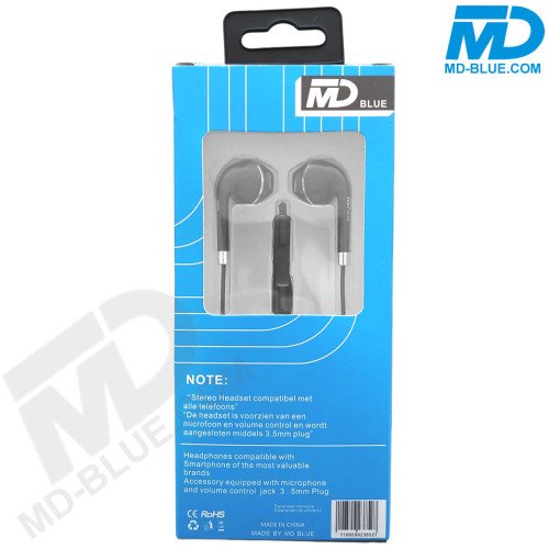 MDblue - In Ear - Stereo Headset - Oortjes - 3.5mm jack - Zwart MDblue - In Ear - Stereo Headset - Oortjes - 3.5mm jack - Zwart