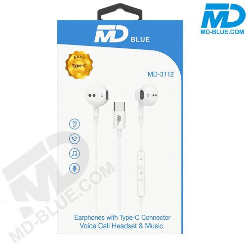 MDblue - In Ear - Stereo Headset - Oortjes - USB-C Connection - Wit