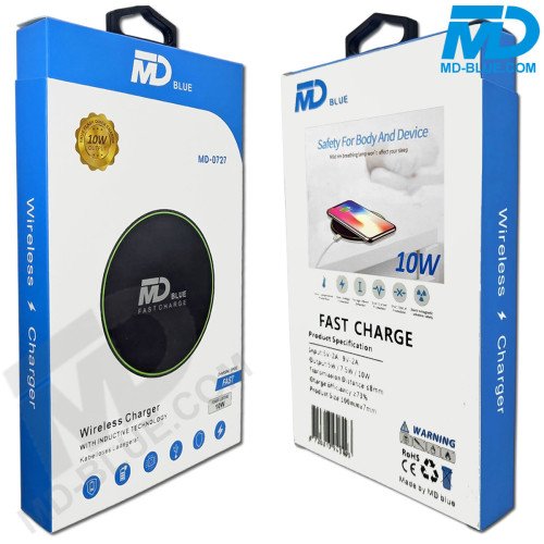 MDblue Draadloze Oplader 10W – Qi Snellader met USB-C & 80cm Kabel