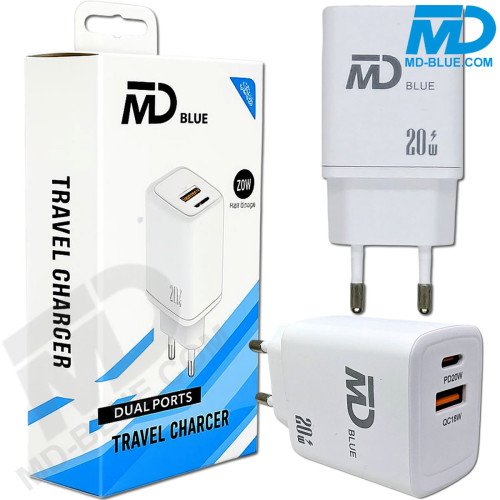 MDblue - Oplader - 1x USB-A - 1x USB-C - 20 Watt - Wit