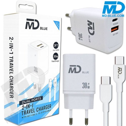 MDblue - Duo Oplader - 30 Watt - inclusief oplaadkabel