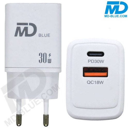 MDblue - Oplader - 1x USB-A - 1x USB-C - 30 Watt - Wit