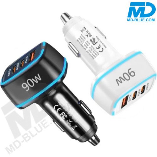 MDblue 90W High Speed Autolader – 2x USB-C & 1x USB-A - Zwart