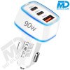 MDblue 90W High Speed Autolader – 2x USB-C & 1x USB-A - Wit