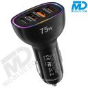 MDblue 75W High Speed Autolader – 2x USB-C & 2x USB-A - Zwart