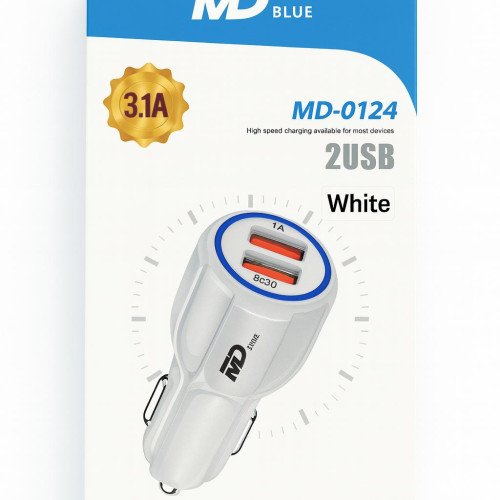 MDBlue - Oplaadstekker - 2 x USB - Auto oplader - Snellader - Wit