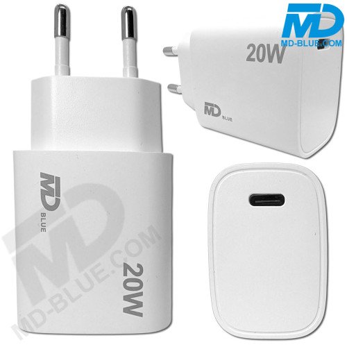 MDblue oplader USB C - Oplader - Adapter - 20 Watt - (Wit)