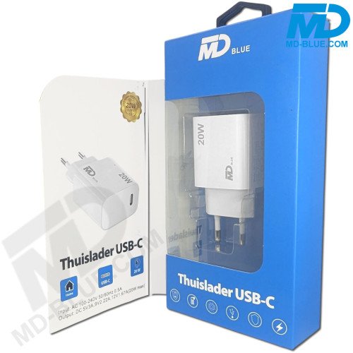 MDblue oplader USB C - Oplader - Adapter - 20 Watt - (Wit)