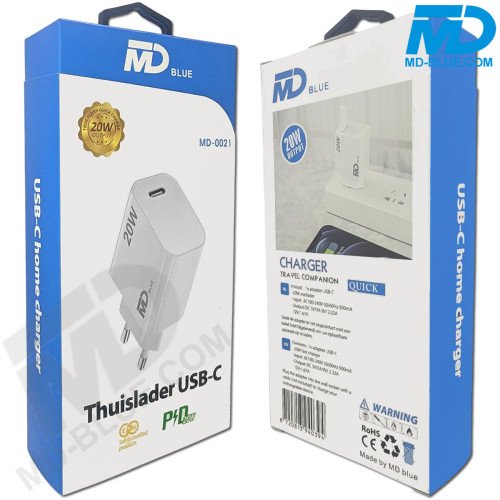 MDblue oplader USB C - Oplader - Adapter - 20 Watt - (Wit)