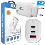 MDblue oplaadstekker - Oplader - Adapter - 2 x USB-C - 1 x USB-A  - Snellader - 65 Watt - Wit