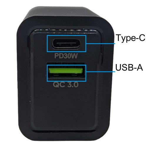 MDblue - Oplader - 1 x USB-C - 1 x USB-A - Snellader - 30 Watt - Zwart