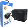 MDblue - Oplader - 1 x USB-C - 1 x USB-A - Snellader - 30 Watt - Zwart