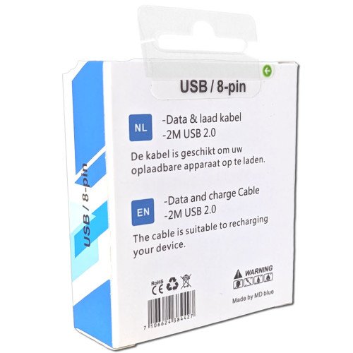 MDBlue - Oplaadkabel - Voor iPhone - USB-A naar Lightning - 2 meter - Wit