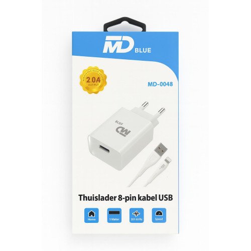 MDBlue - Oplader en Laadkabel - 1 meter - voor iPhone - USB A naar lightning - Set