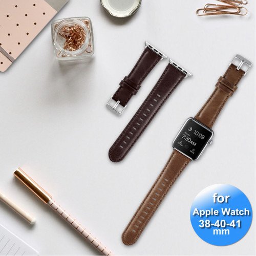 Bandje - Leer - geschikt voor Apple Watch - 38/40/41 mm - Zwart