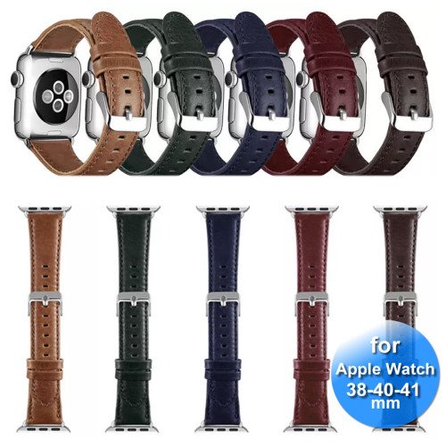 Bandje - Leer - geschikt voor Apple Watch - 38/40/41 mm - Donker Bruin