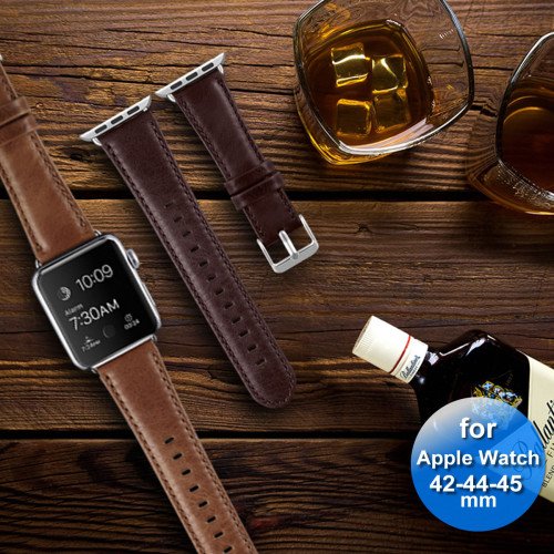 Bandje - Leer - geschikt voor Apple watch - 42/44/45/49 mm - Zwart