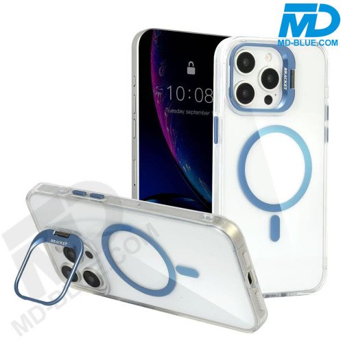 MDblue Transparant Blauw Hoesje met MagSafe Ring & Kickstand – iPhone 17