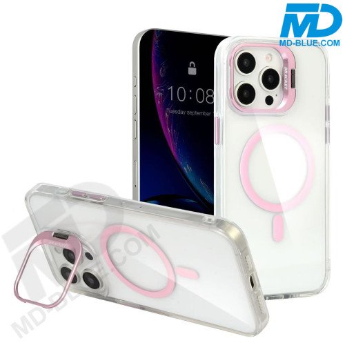 MDblue Transparant Roze Hoesje met MagSafe Ring & Kickstand – iPhone 17 Air