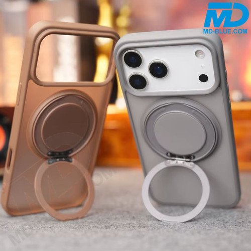 MDblue Transparant Frosted Bruin Hoesje met MagSafe Ring & Kickstand – iPhone 17