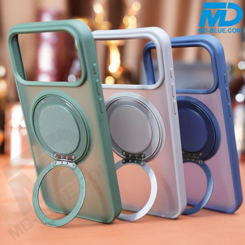 MDblue Transparant Frosted Blauw Hoesje met MagSafe Ring & Kickstand – iPhone 17