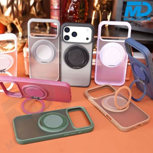 MDblue Transparant Frosted Grijs Hoesje met MagSafe Ring & Kickstand – iPhone 17