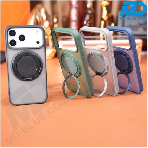 MDblue Transparant Frosted Zwart Hoesje met MagSafe Ring & Kickstand – iPhone 17