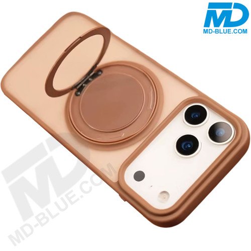 MDblue Transparant Frosted Bruin Hoesje met MagSafe Ring & Kickstand – iPhone 17