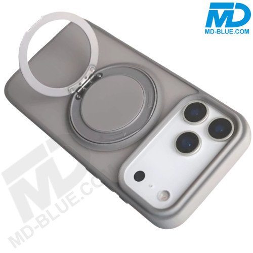 MDblue Transparant Frosted Grijs Hoesje met MagSafe Ring & Kickstand – iPhone 17