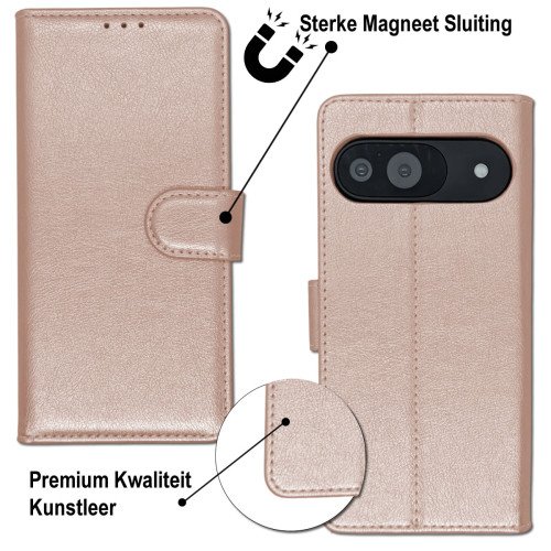 Google Pixel 9 - Telefoonhoesje - Book Case - Rosé Goud