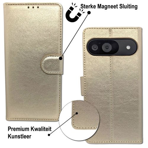 MDblue - Google Pixel 9 - Telefoonhoesje - Book Case  - Goud