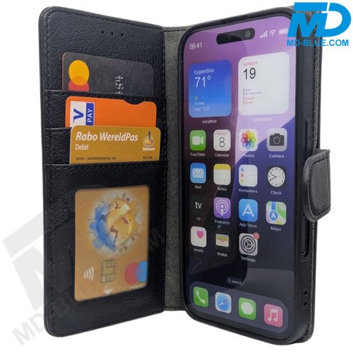 iPhone 16 Book Case Telefoonhoesje - Portemonnee  - Kaarthouder & Magneetsluiting - Zwart