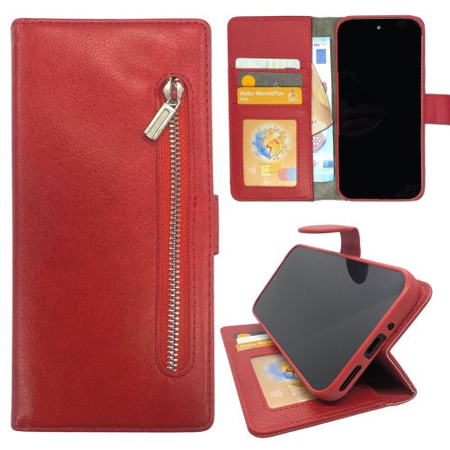 Samsung S21 Telefoonhoesjes - Book Case - Rood- met rits