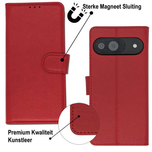 MDblue - Google Pixel 9 - Telefoonhoesje - Book Case - Rood