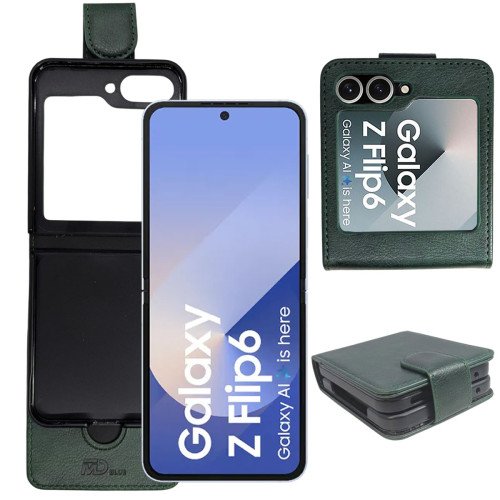 MDblue Groen Bookcase Hoesje voor Samsung Galaxy Z Flip 6 – Met Magneetsluiting & Kaartvak MDblue Groen Bookcase Hoesje voor Samsung Galaxy Z Flip 6 – Met Magneetsluiting & Kaartvak