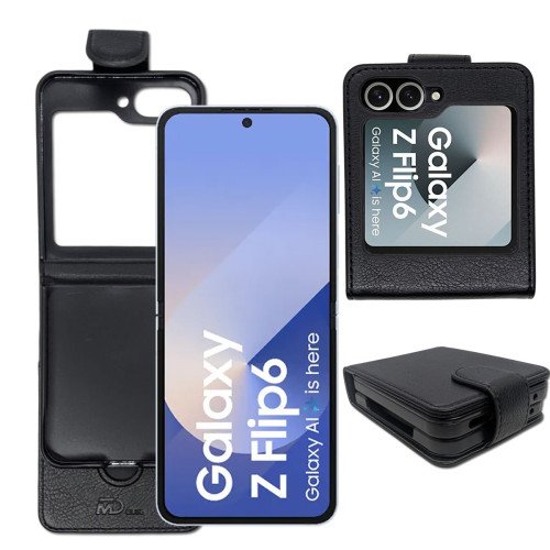 MDblue Zwart Bookcase Hoesje voor Samsung Galaxy Z Flip 6 – Met Magneetsluiting & Kaartvak MDblue Zwart Bookcase Hoesje voor Samsung Galaxy Z Flip 6 – Met Magneetsluiting & Kaartvak