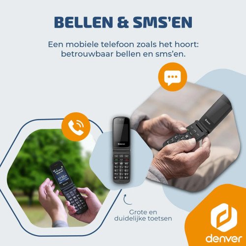 Denver 4G Senioren Klaptelefoon met 2,4” Kleurenscherm, Bluetooth & SOS-functie